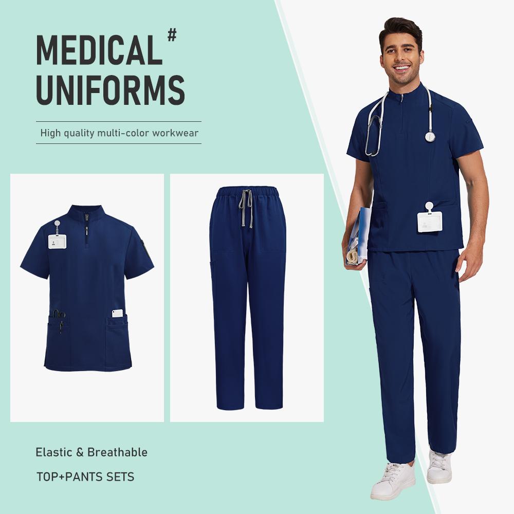 Schwarze Scrub Uniform Krankenschwester Krankenhaus Herren Medizinische Uniformen Scrubs Pflege Set Klinik Spa und Kosmetikstudio Damen Scrub Set