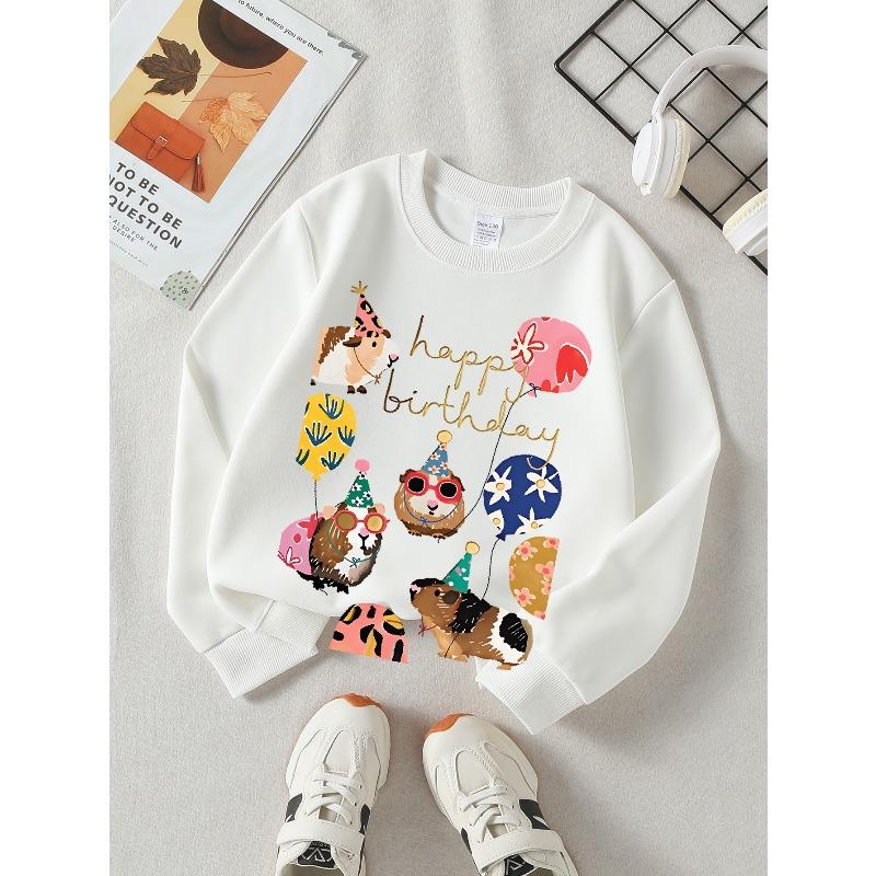 Girls' Crewneck Sweatshirt Cute Guinea Pigs with Party Hats And Machine Washable, Spring And Autumn, Sportswear And Casual Wear