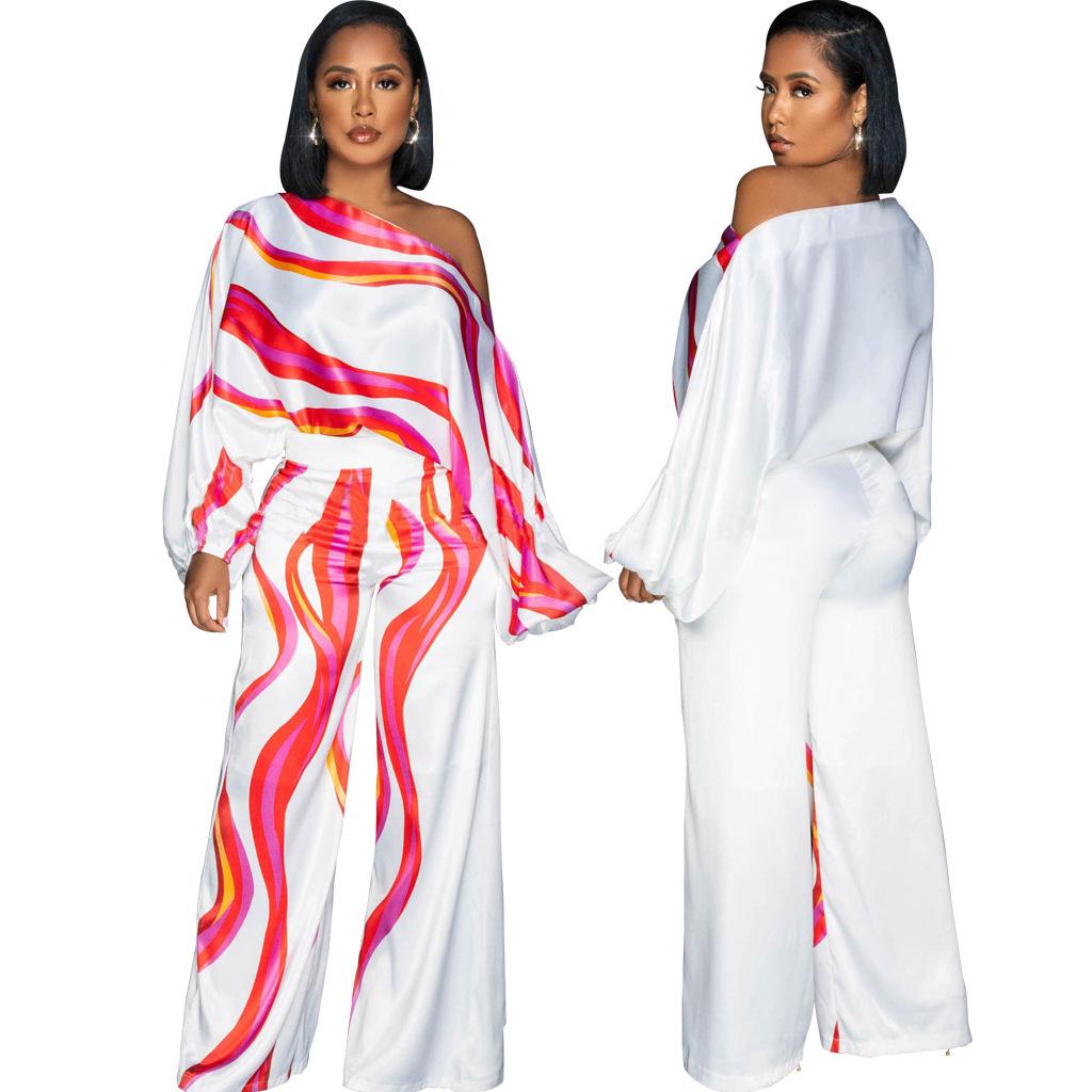 

SMR12225 Европейский и американский сексуальный комбинезон на одно плечо с длинным рукавом и широкими брюками M белый