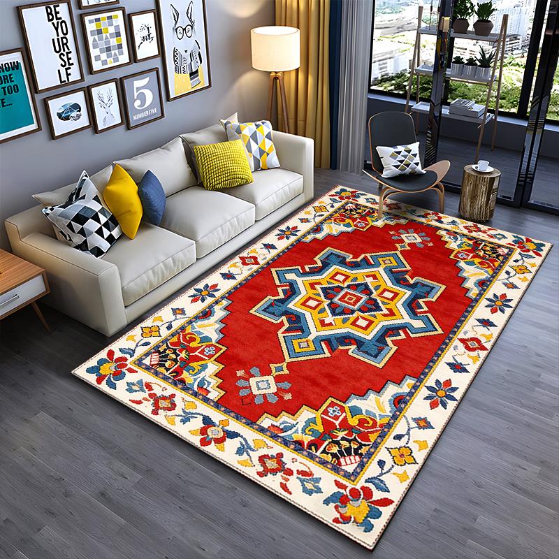 Geometric Pattern Red Carpet with Floral Border for Home Decor Suitable for Use As an Anti-slip for Living Room Bedroom Sofas