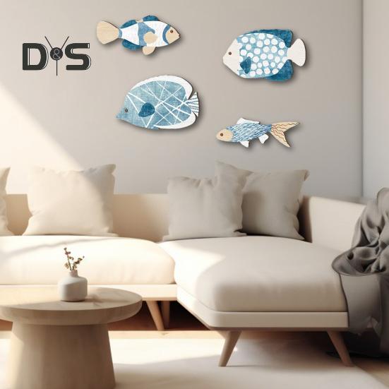 Lot de 4 décorations suspendues en forme de poisson, bords lisses, sans bavures, ornements décoratifs en bois