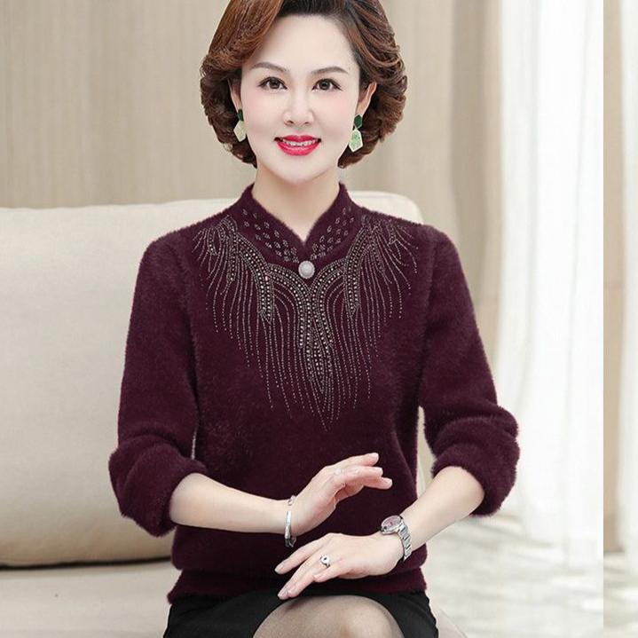 

Осенние и зимние свитера для мам с утолщенным бархатом для женщин среднего и пожилого возраста, толстая зимняя рубашка из норкового бархата XS темно-фиолетового