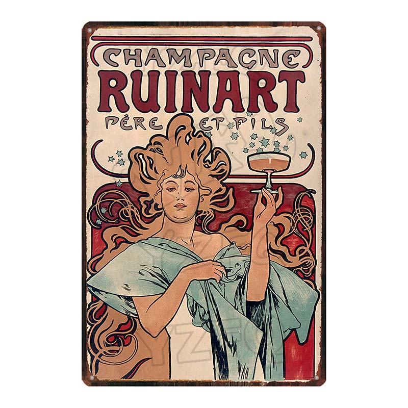 YZFQ Paris  Champagne Plaque Metal Vintage Wine Tin Sign  Travel Souvenir  Wall Bar Art Restaurant Home Decor 30X20CM DU-6307A