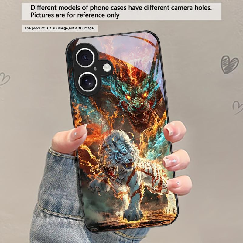 

A huge dragon and tiger For iPhone 17 Air 16 E 15 Plus 14 Pro Max 13 12 mini 11 5 6 7 8 Plus XR XS Max SE Black Glass Phone Case iPhone 13 mini
