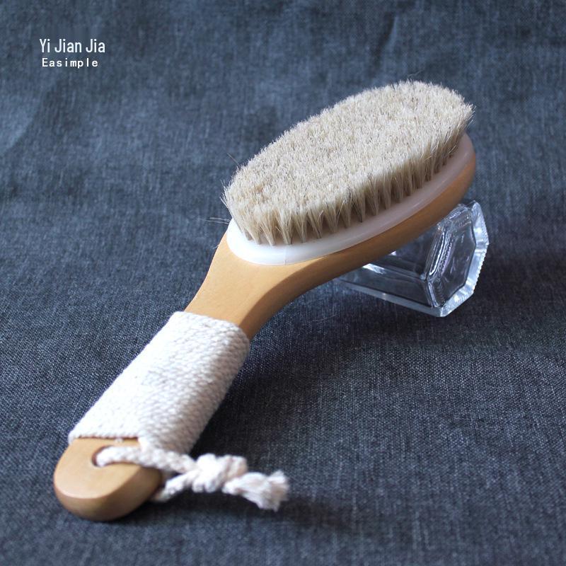 Solid Wood Soft Bristle Back Scrubber Bath Brush for Dry Body Brushing.