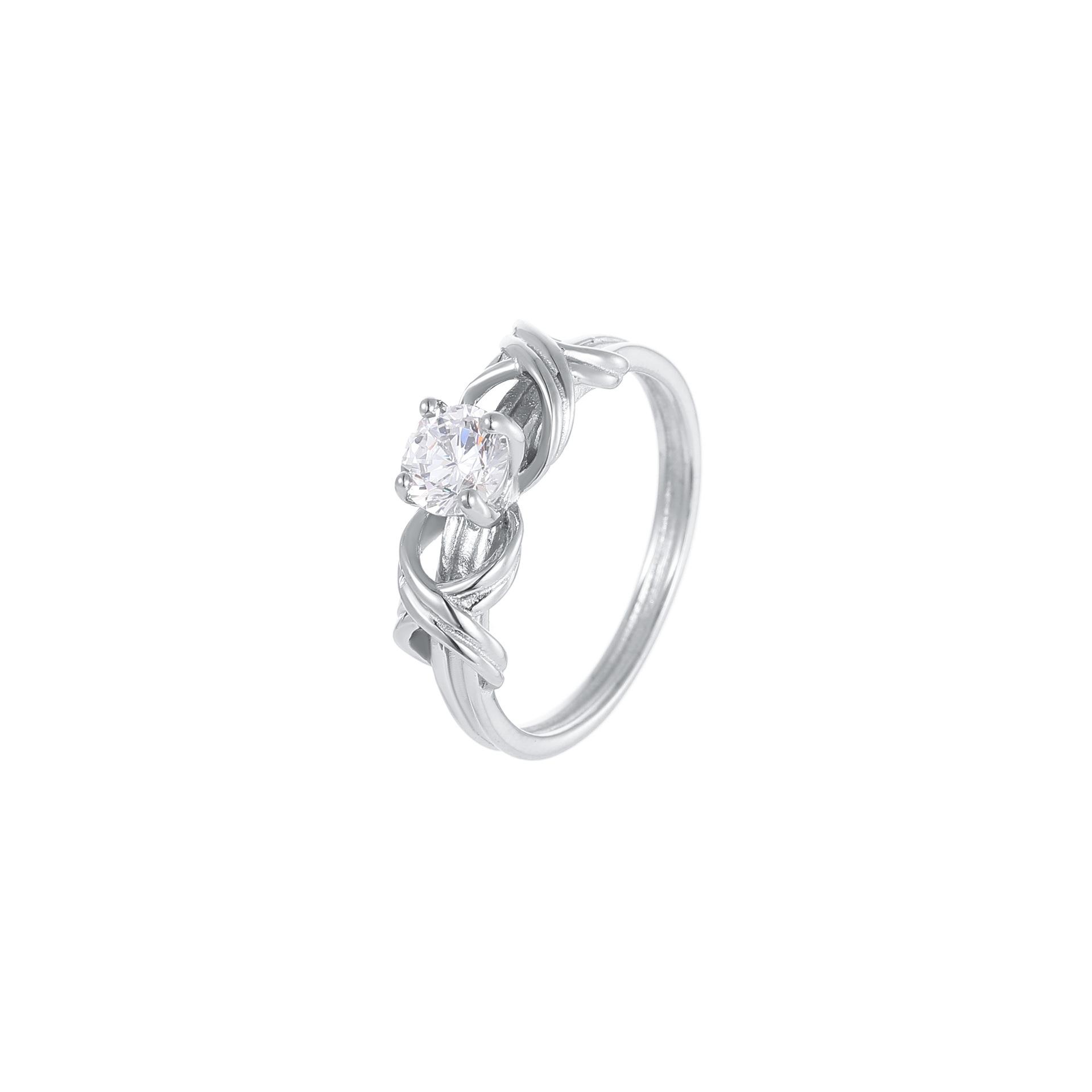 

925 Sterling Silver Gold Plated Ring for Women, Twisted Knot Round Cubic Zirconia Engagement Promise Ring, Dainty Jewelry Gift 5 серебряный