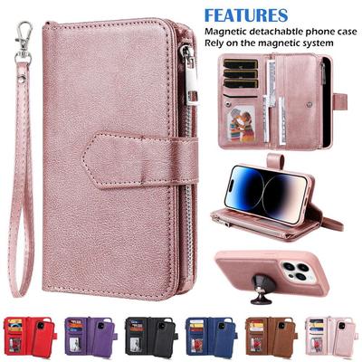 Magnetické kožené pouzdro na zip 2v1 odnímatelné vyklápěcí pouzdro pro iPhone 15 14 Plus 13 12 11 Pro Max XS Max pro Samsung S23 S22 S21 S20 Ultra Plus A14 A54
