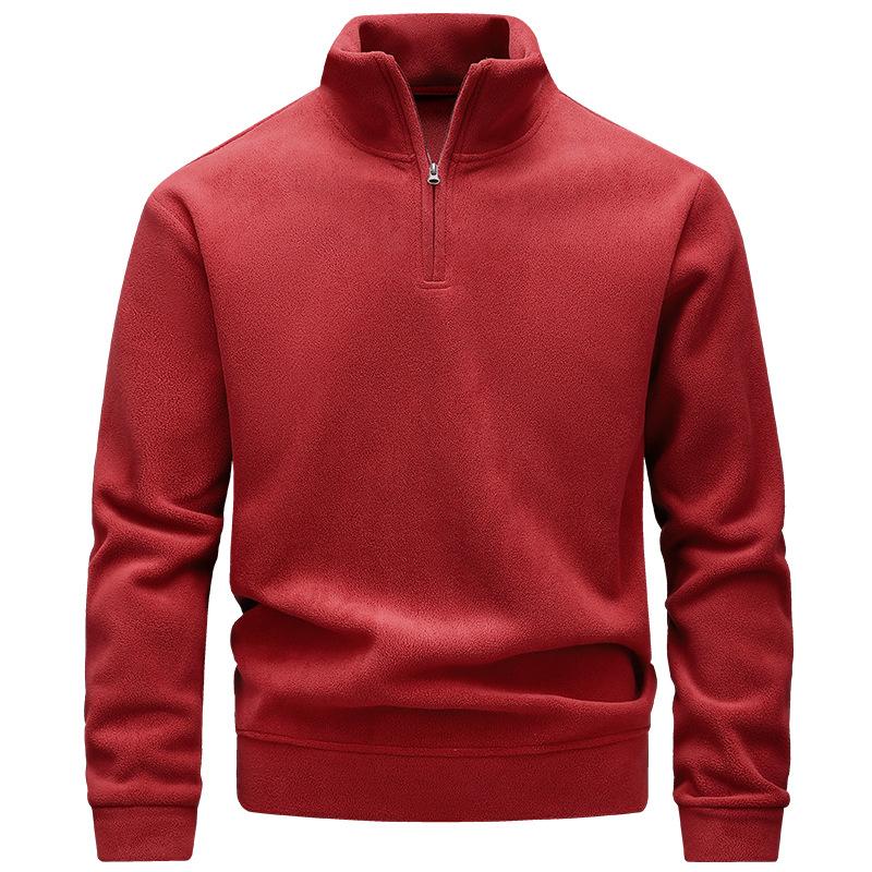 Men's Solid Color Thick Men's Standing Collar Half Zipper Slim Fit Knitted Sweater Men's Top
