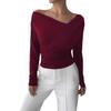 2025 Autumn Winter New Solid Color Fashion Off-shoulder Collar Slim Long Sleeves Versatile Commuter Top