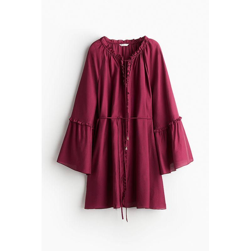 

HM Women clothes Collarless Dress 2025 Summer New Bell Sleeve Skirt Long sleeve One-Piece Dress 1289460