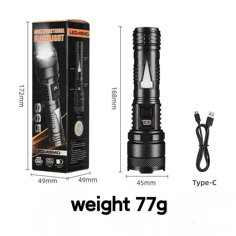 1PC Rechargeable LED Flashlight Bright Spotlight, 4 Modes, Built-in Battery, Waterproof Torch Light for Home Outdoor Emergency