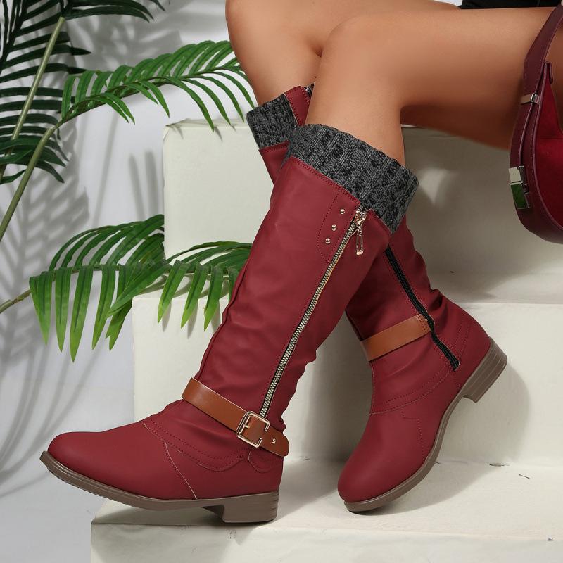 High Plus Size Martin Boots Autumn and Winter New Square Heel Side Zipper European and American Woolen Boots
