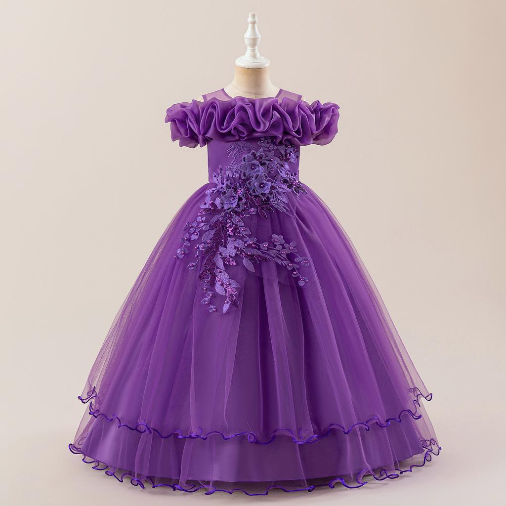 Flower Girl Princess Dress For Weddings Summer Kid Formal Bow Long Gown For School Evening Party Children Dresses ALP-0031