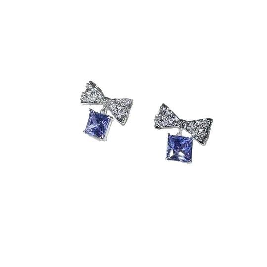 

New bow square pendant earrings, summer small fresh and sweet earrings, fashion personalized temperament ear jewelry