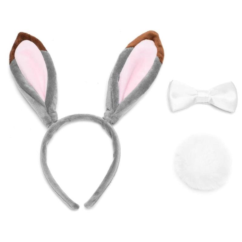 Easter Rabbit Headwear Rabbit Ears Headbands Bowtie Tail Set Rabbit Ears Costume Set Animal Hair Hoop for Easter Party