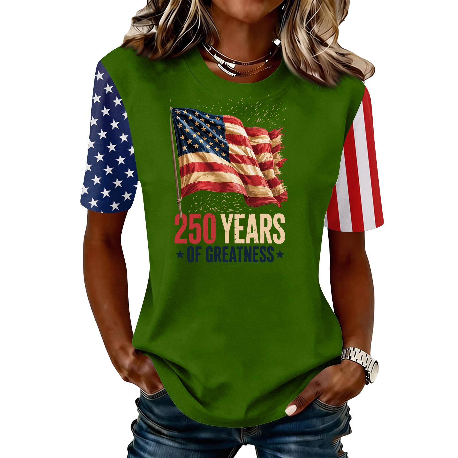

Women s Fashionable Casual Short Sleeve Print Round Neck Pullover Top L армия зеленый