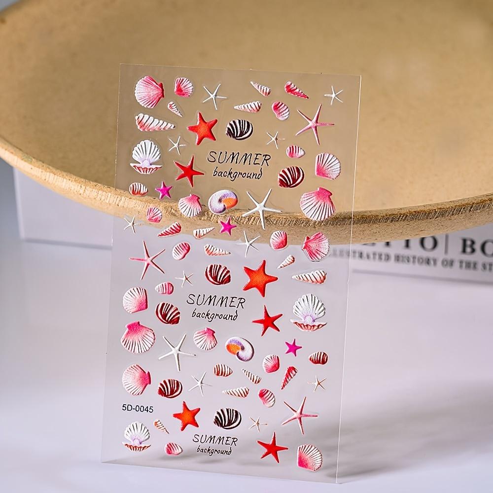 

Тропическая элегантность нейл-арта: Наклейки с тиснением 5D — глянцевые самоклеящиеся наклейки в виде морских звезд и ракушек