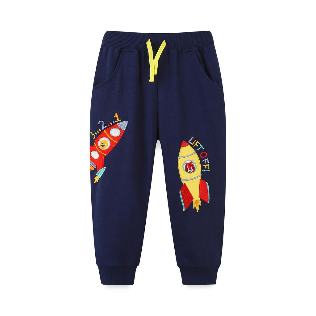 New Arrival Boys' Trousers: European & American Style with Cartoon Rocket Embroidery Sports Pants
