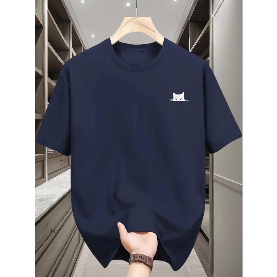 Cotton T-shirt 2026 Summer New Style Men's Pure Cotton T-shirt Street Casual Fashion Comfortable Soft Breathable Simple Cat Pattern Print