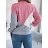 Women's Sweatshirt-Style Casual Colour-Blocked Cable-Knit Long-Sleeved Pullover Knit Top