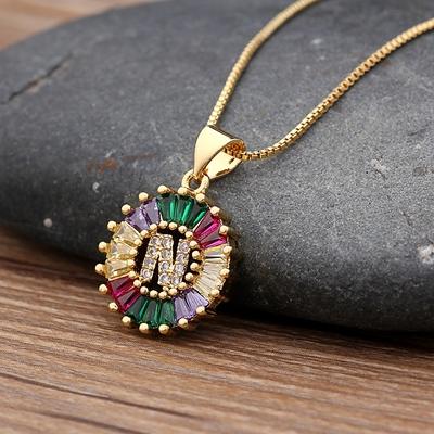 Nidin Hot Sale Initial Multicolor Zircon Necklace Charm Letter Necklace Name Jewelry For Women Men Accessories Party Gift