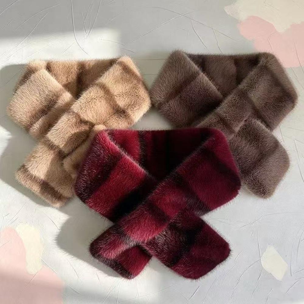 Striped Faux Mink Fur Scarf Thick Warm Neck Scarf Elegant Winter Neck Warmer