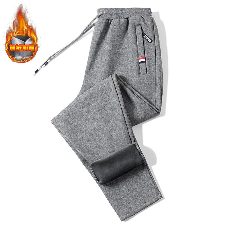 Men's Plus Size Fleece-Lined Winter Sports Sweatpants with Zip Pockets
