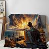 Jesus Prayer Flannel Throw Blanket Soft Lightweight All Season Seascape Sunset Print Spiritual Home Decor Sofa Travel Blankets