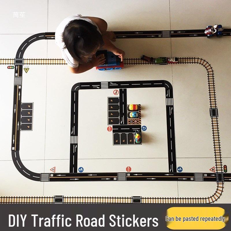 DIY Kindergarten Track Car Toy with Traffic Stickers