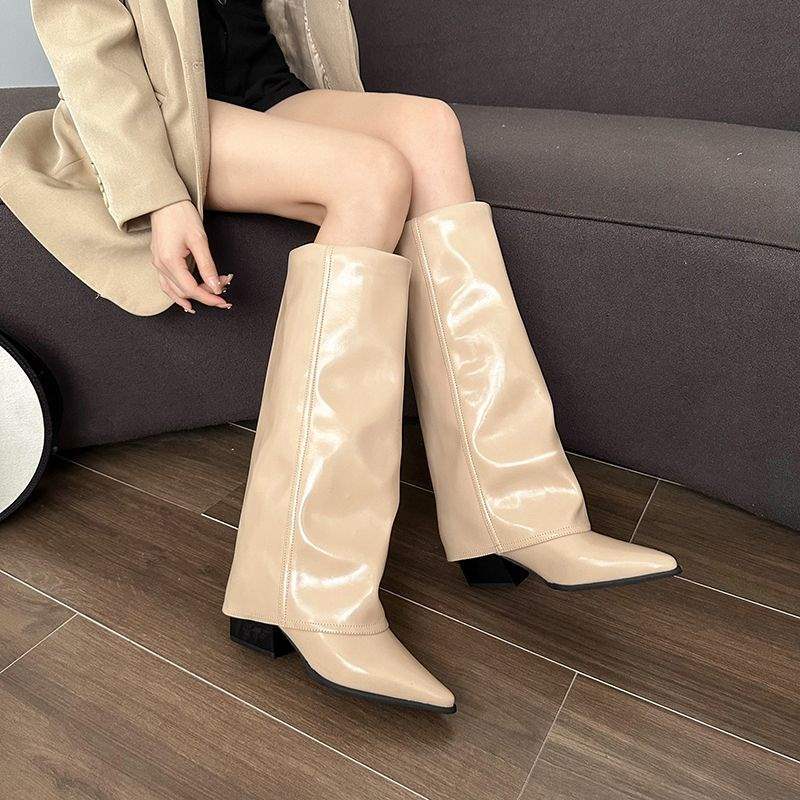 Autumn and Winter Boots But Knee High Boots High Heel Thick Heel Pointed Trousers Boots Retro Western Boots Cowboy Knight Boots