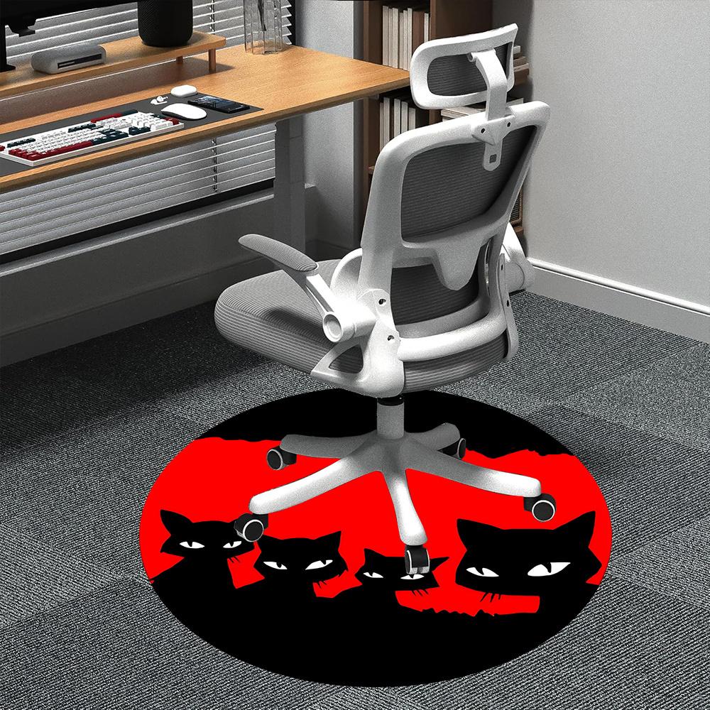 

1pc Black Cats Office Round Area Rug, Indoor Mat Suitable ForOffice, Under Office Chairs Bedroom Living Room Home Decor, Room Deco u61 80cm by 80cm