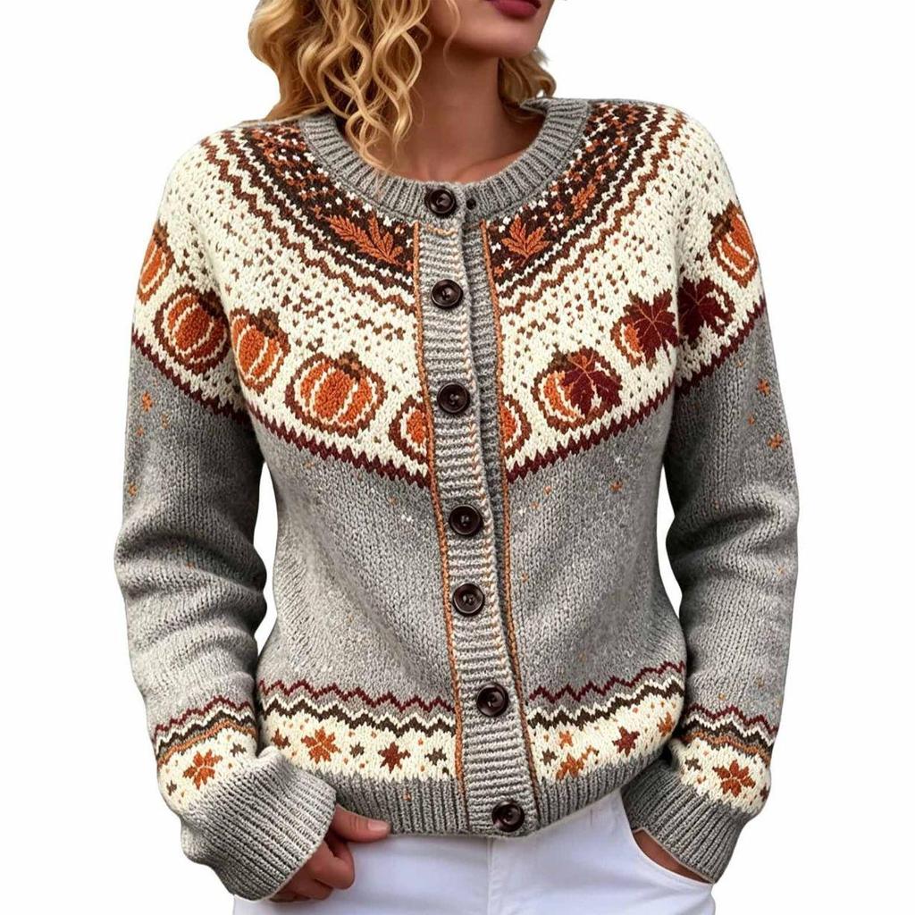 Fair Isle Color Block Single-Breasted Cardigan - Women's Autumn/Winter Knitwear