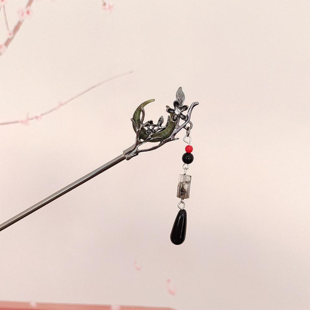 New Chinese Style Black Butterfly Flower Tassel Hair Stick for Women Vintage Metal Hanfu Chopstick Hair Sticks Hair Accessories