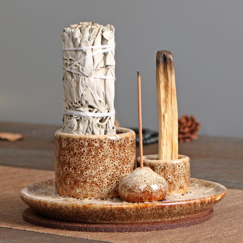 Simple Design Candle Holder Multifunctional Ceramic Incense Tray Incense Stick Holder Room Decor