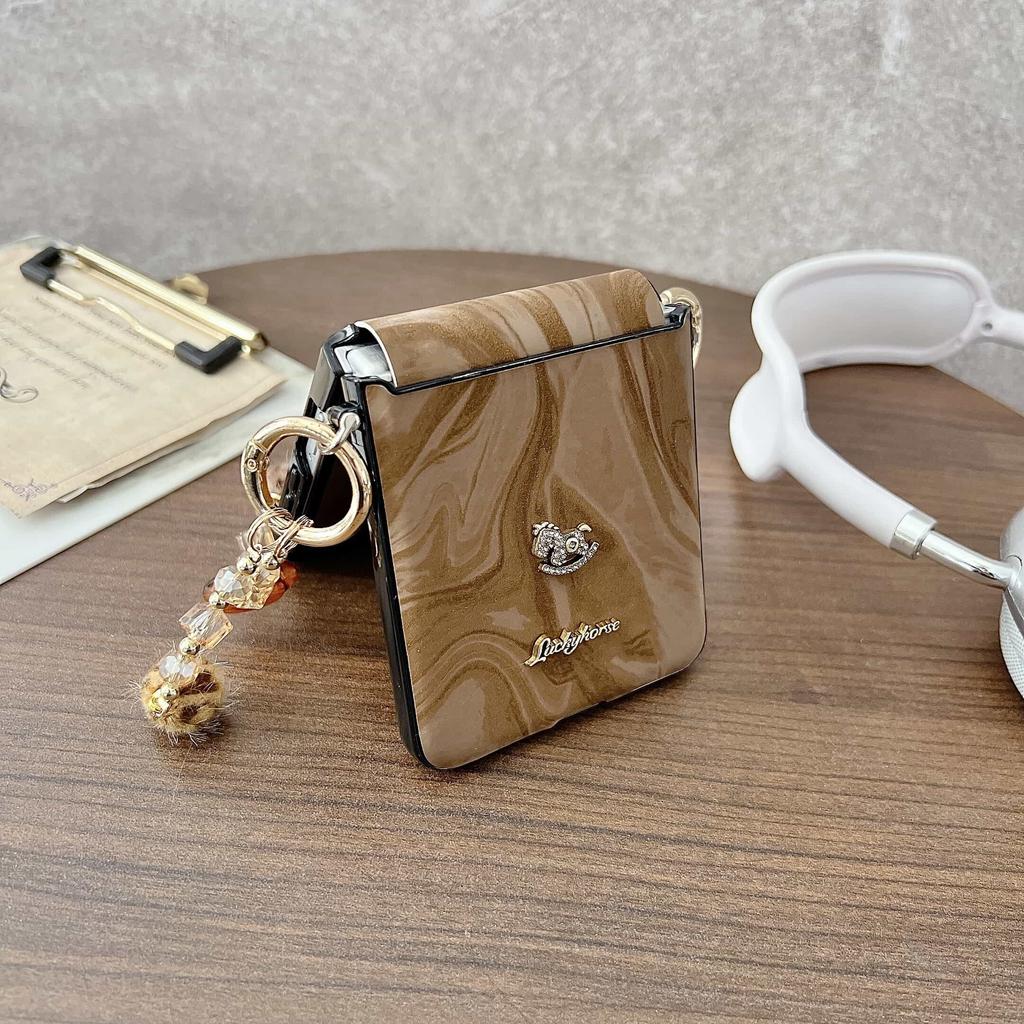 PU Phone Case for Samsung Galaxy Z Flip 7 6 5 4 3 with Hinge Protection Detachable Lanyard Phone Bumpers