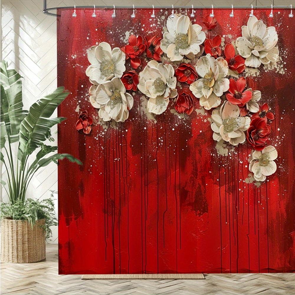 Red Floral Art Waterproof Mildew-Resistant Shower Curtain - Elegant Design for a Luxurious Bathroom Décor Experience
