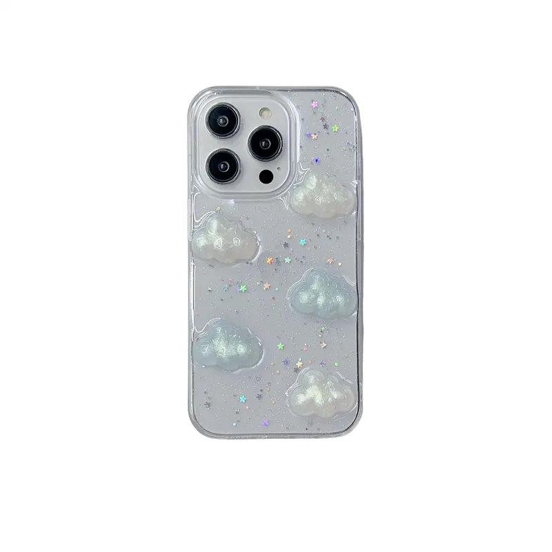Husă pentru telefon cu sclipici Aurora Nori 3D Coreea pentru iPhone 14 13 12 11 Pro XS Max MiNi XR X Star Paiete Husă moale transparentă