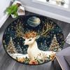Winter Deer Round Area Rug,Carpet Rug for Living Room Bedroom Sofa Playroom Decor,Non-slip Floor Mat