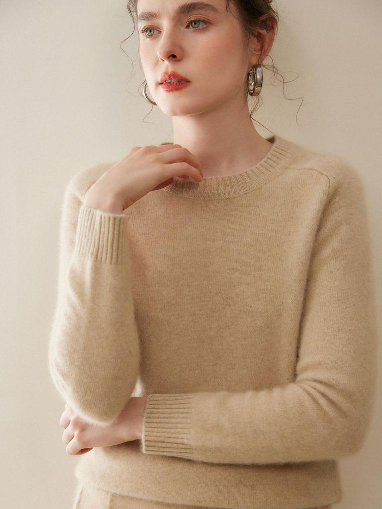Women's Pure Cashmere Round Neck Sweater - Thickened Knit Pullover, Saddle Shoulder, Autumn/Winter Base Layer.
