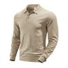 Men's White Waffle Textured Lapel Long Sleeve Slim Fit Polo Shirt