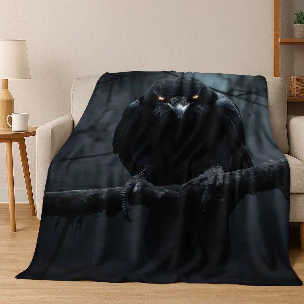 3D Viking Oding Raven Crow Skull Huginn Muninn Norse Flannel Blanket,Warm and Cozy Soft Throw Blanket for Home Bedroom Bed Sofa