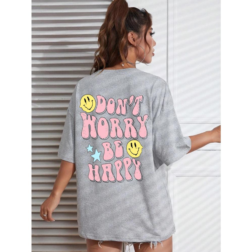 Graphic & Letter Print Crew Neck Female Tshirts Casual T-Shirts Plus Size Short Sleeve Soft Loose T-Shirt