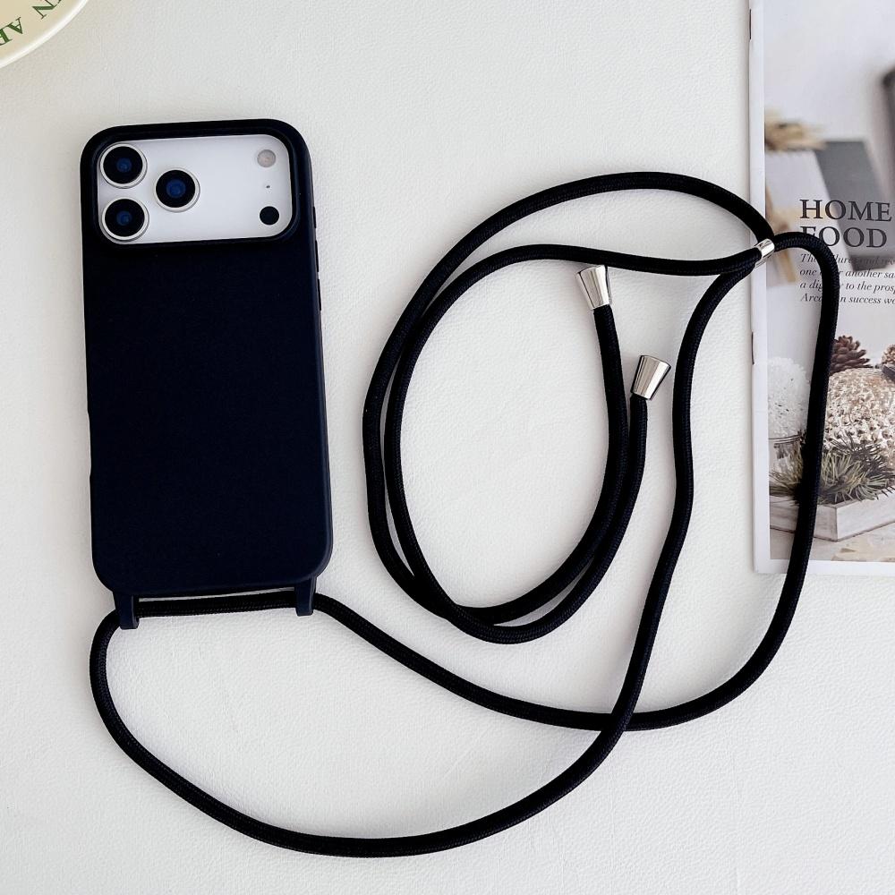 Matte Silicone Soft Case For iPhone 17 Pro Max Air 16 15 13 12 11 14 Plus Crossbody Lanyard Necklace Anti-Lost Cord Strap Cover