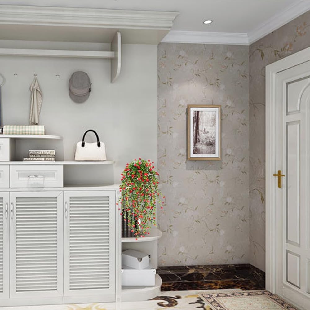 Artificial Hanging Flowers, Fake Eucalyptus Vine Faux Flower Greenery Garland Plastic Plants for Indoor Outdoor Wall Garden Wedding Home Party Decor