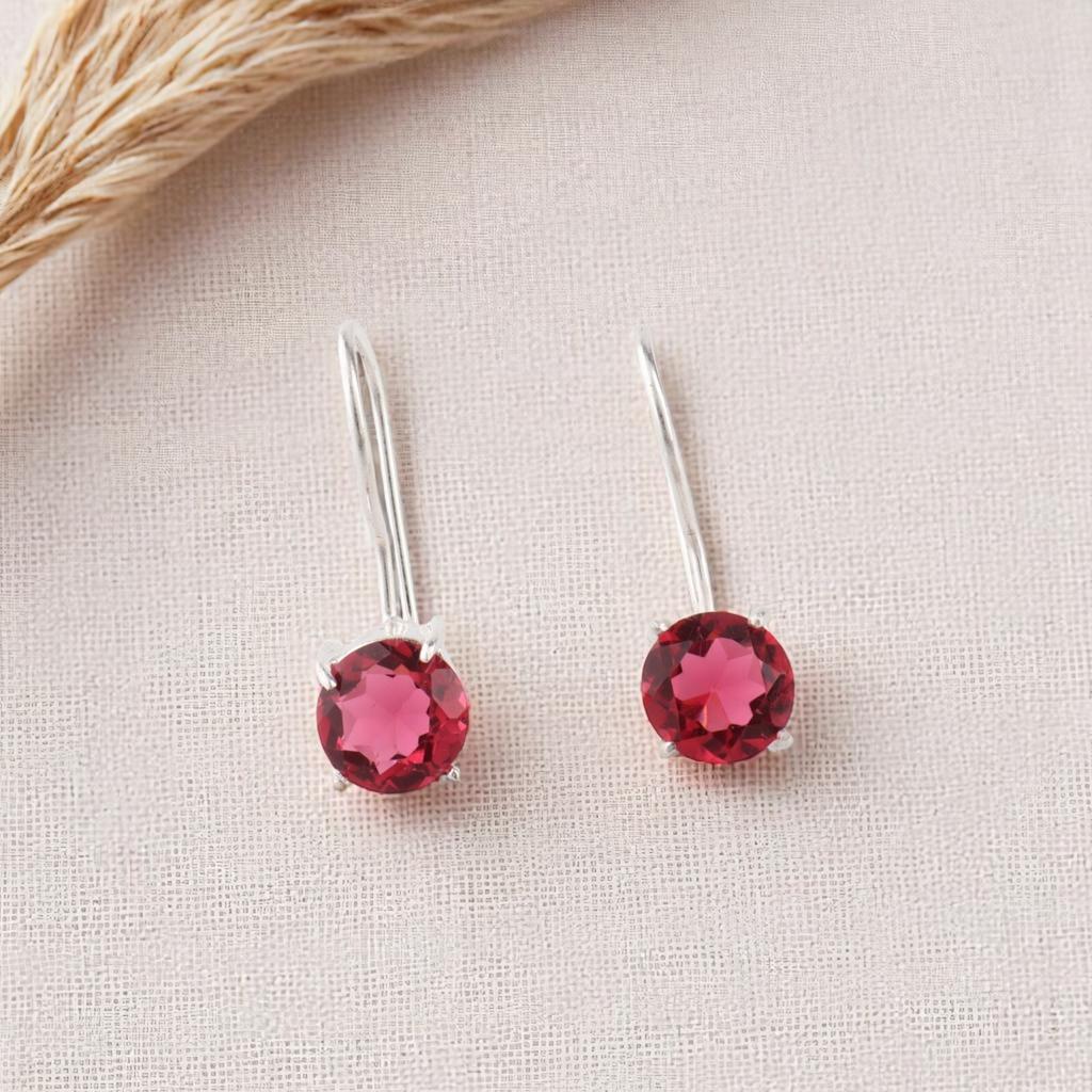 Piedra preciosa Rubelita Rosa Joyería de Plata de Ley 925 Pendientes de Gancho Hechos a Mano 0.92" EE-174-15