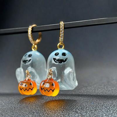 Acrylic Ghost Pumpkin Earrings Ladies, New Halloween Fashion Niche Earrings