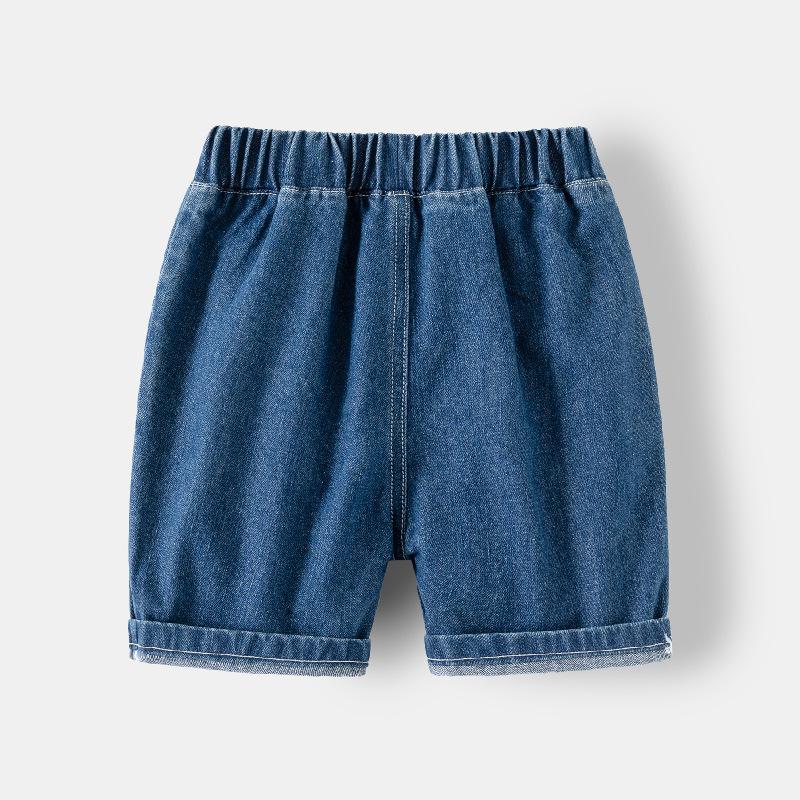 Summer Five Quarter Pants for Boys Fashionable Double Pocket Cover Woven Logo Mid Pants Korean Loose Pants