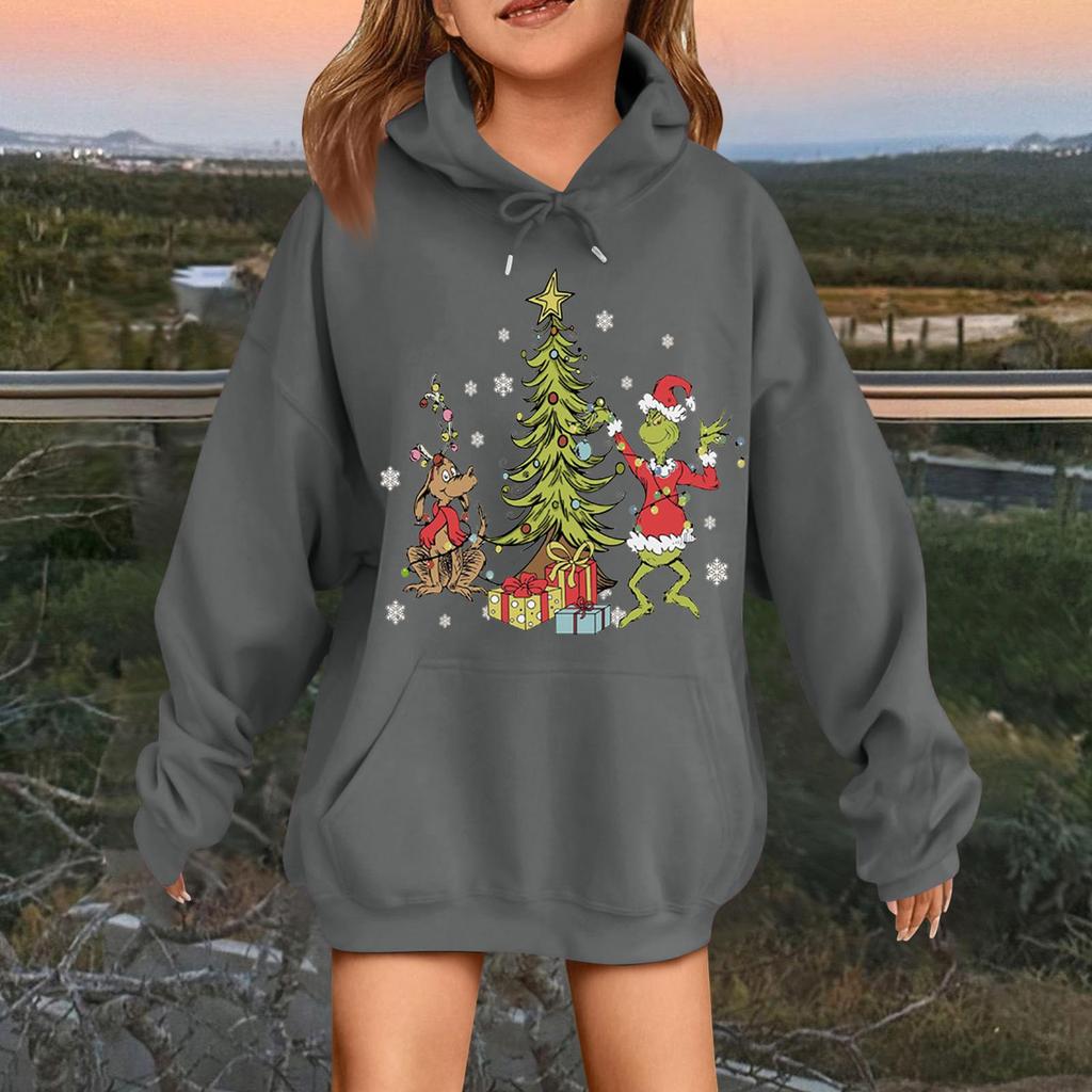 Children's Fashionable Casual Long-sleeved Loose Christmas Print Pullover Hooded Sweatshirt