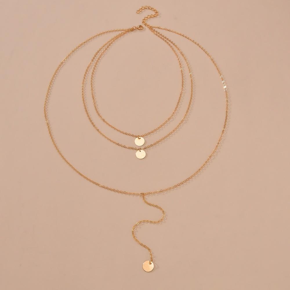 New Long Multi-layer Necklace Female Personality Sexy Geometric Disc Pendant Neck Chain Collarbone Chain