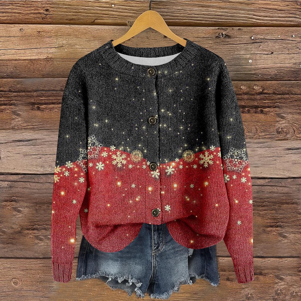 Women's Round Neck Top Printing Thickened Plush Cashmere Warm Long Top